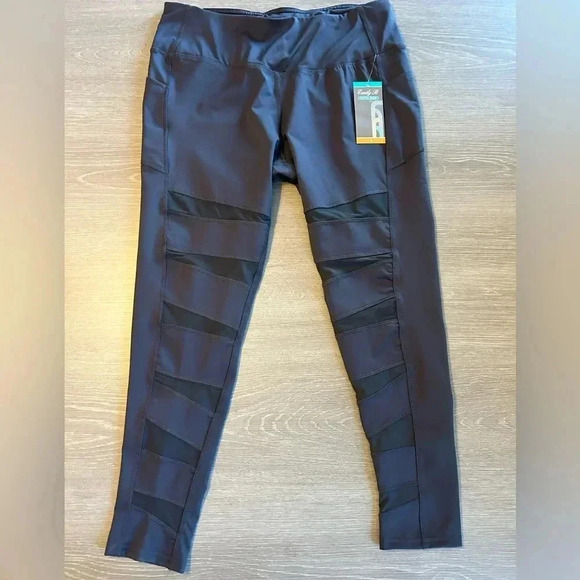 Emily B Activewear Women's Leggings Size Large Mesh Leg Panels Dark Blue New - Picture 1 of 10